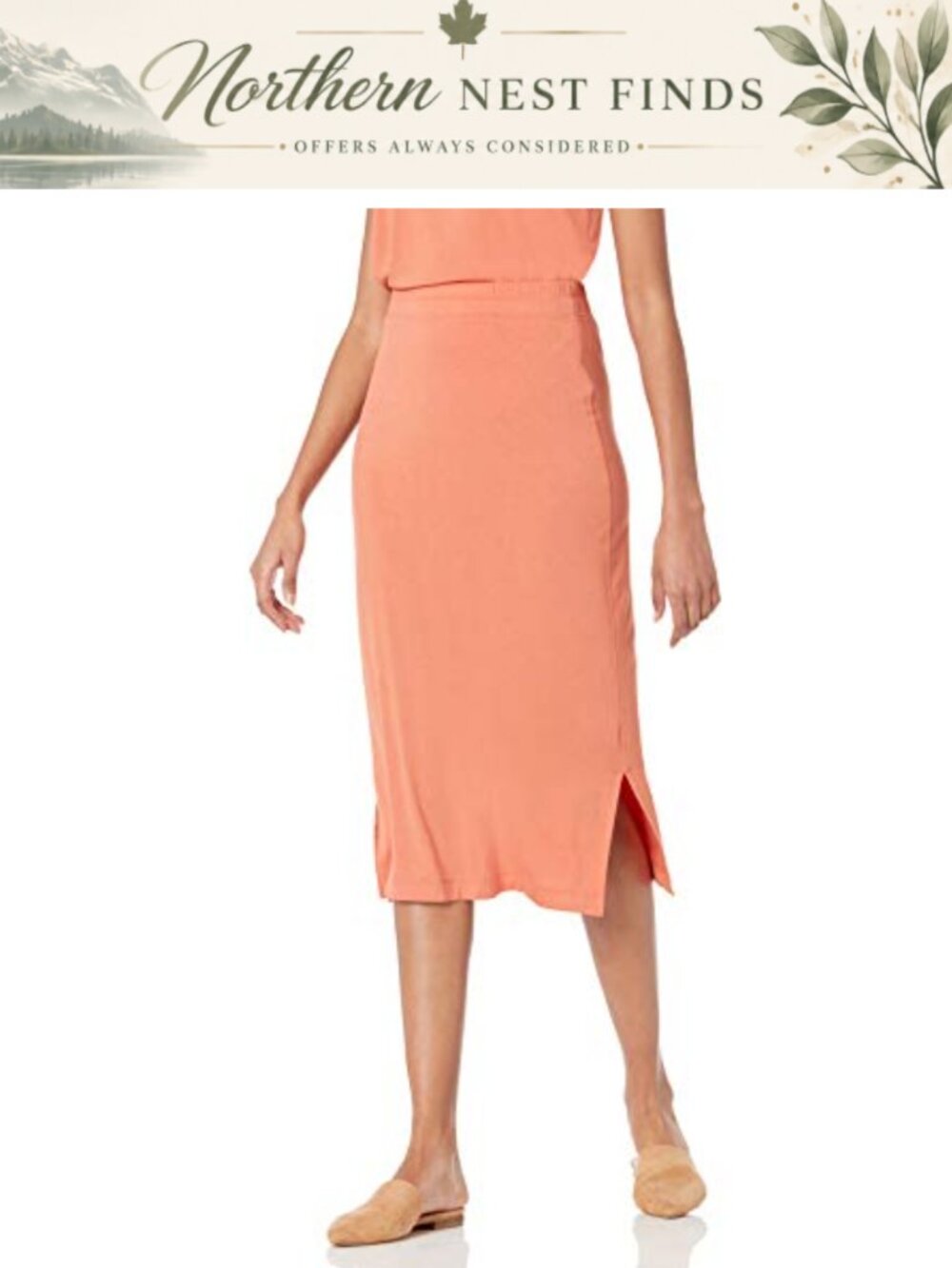 Pull-On Knit Midi Skirt Rayon Stretch Jersey Slit Everyday Wear